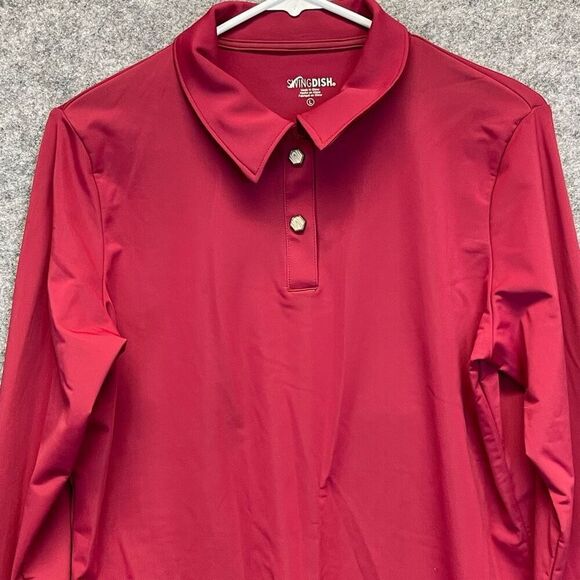 Swing Dish Shirt Women's Large Red Collared Clara Long Sleeve Crimson Golf Polo - Picture 2 of 15